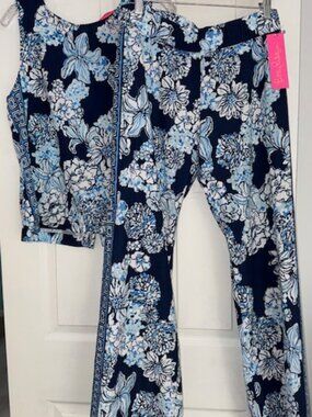 Lilly Pulitzer Set: Bal Harbour Palazzo Pant & Iona Tank-Sz Large-Low Tide Navy